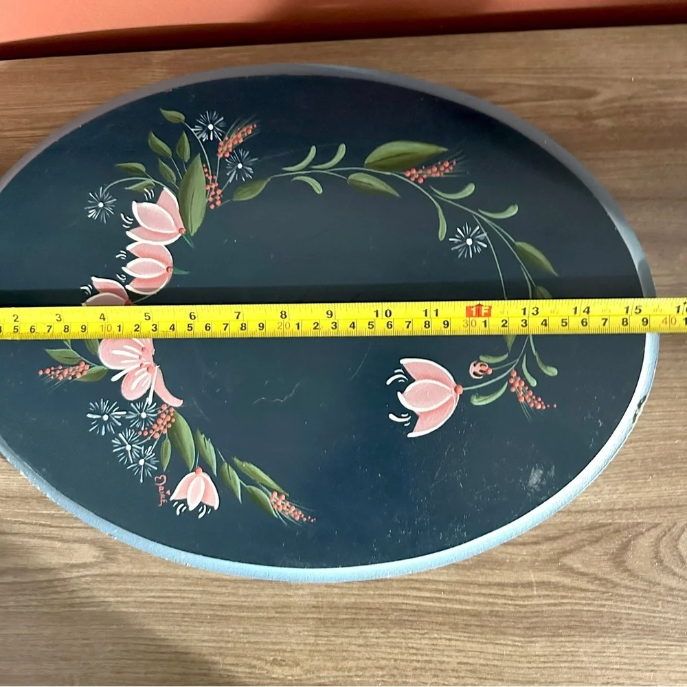 Hand Painted Flowers Wood Wall Plaque Oval Vintage Floral Folk Art Elaine Boho